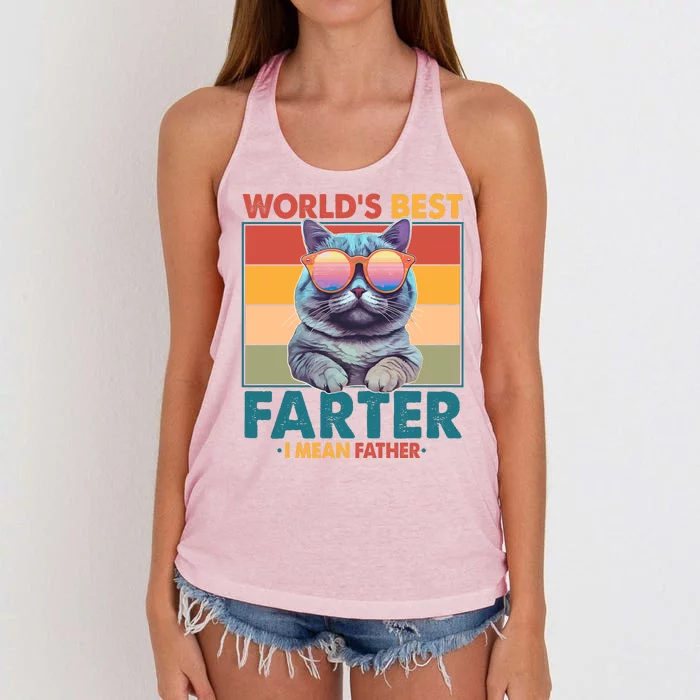 Worlds Best Farter I Mean Father Funny Retro Cat Women's Knotted Racerback Tank