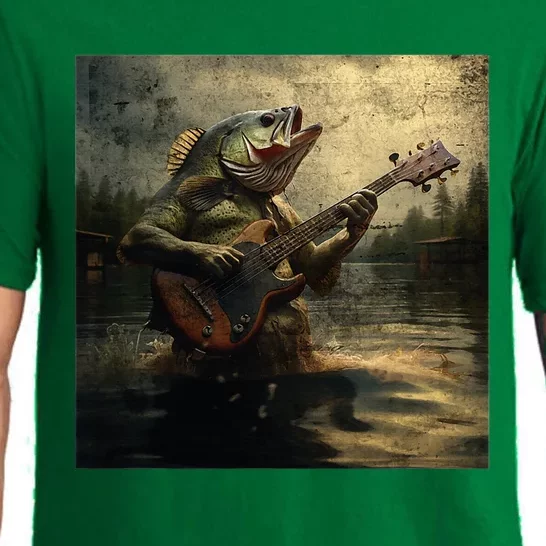 Weird Bass Fish Playing Bass Guitar Funny Cursed Meme Pajama Set