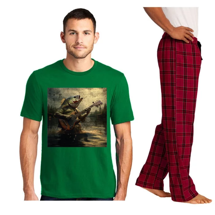 Weird Bass Fish Playing Bass Guitar Funny Cursed Meme Pajama Set