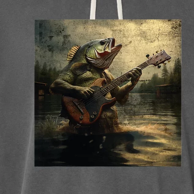 Weird Bass Fish Playing Bass Guitar Funny Cursed Meme Garment-Dyed Fleece Hoodie