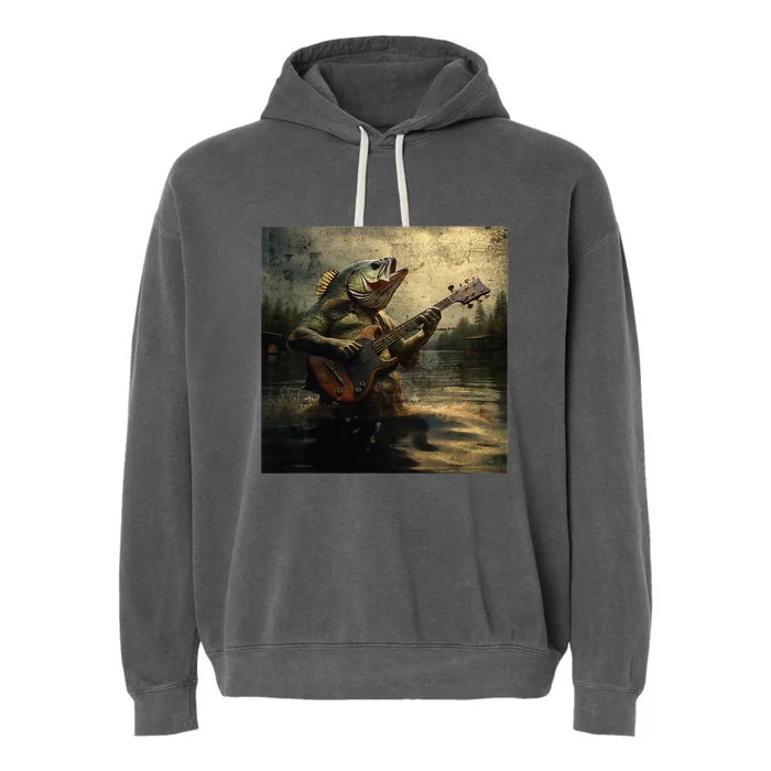 Weird Bass Fish Playing Bass Guitar Funny Cursed Meme Garment-Dyed Fleece Hoodie