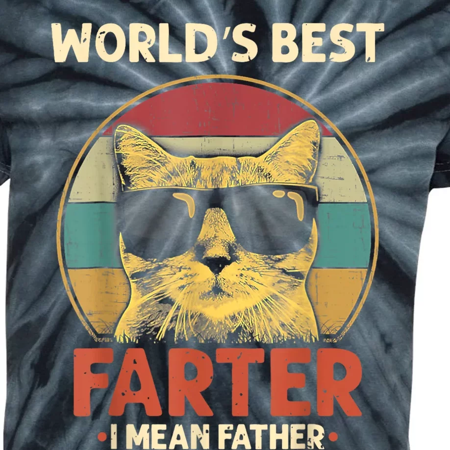 Worlds Best Farter I Mean Father Best Cat Dad Ever Funny Kids Tie-Dye T-Shirt