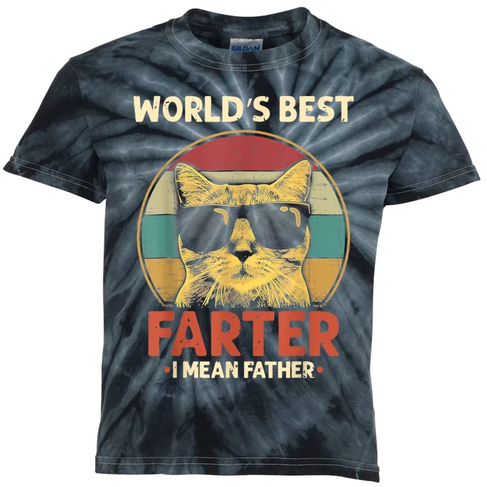 Worlds Best Farter I Mean Father Best Cat Dad Ever Funny Kids Tie-Dye T-Shirt