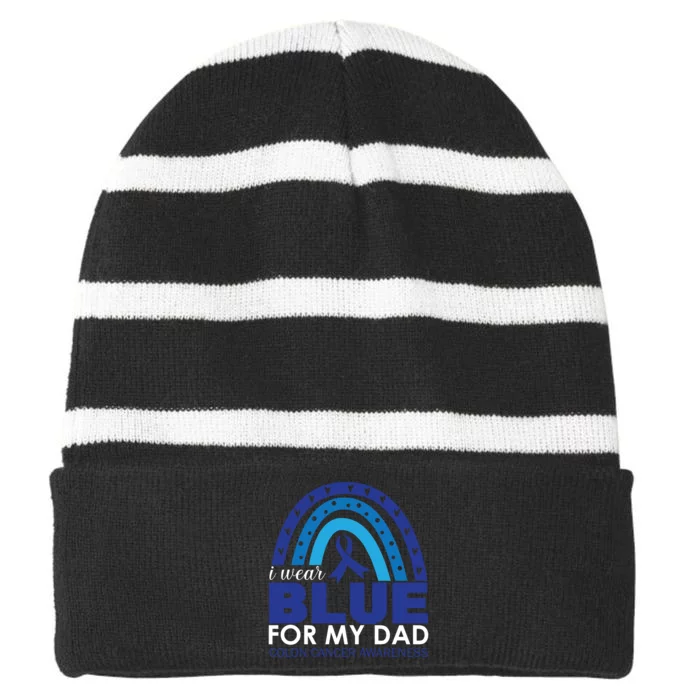 Wear Blue For My Dad_white Striped Beanie with Solid Band