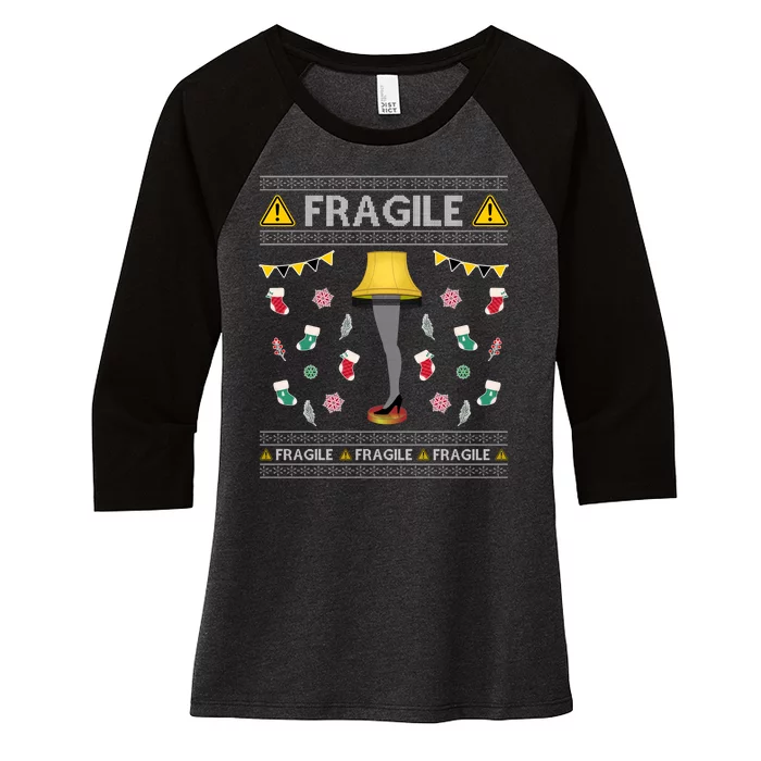 Wild Bobby Fragile Leg Lamp Christmas Story Funny Ugly Women's Tri-Blend 3/4-Sleeve Raglan Shirt