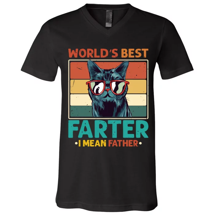 Worlds Best Farter I Mean Father Best Cat Dad Ever V-Neck T-Shirt