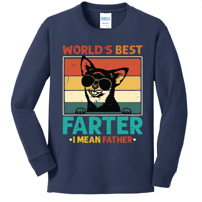 Worlds Best Farter I Mean Father Best Dad Ever Cool Dog Kids Long Sleeve Shirt