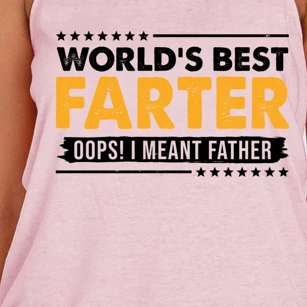 Worlds Best Farter Oops I Meant Father Funny Women's Knotted Racerback Tank