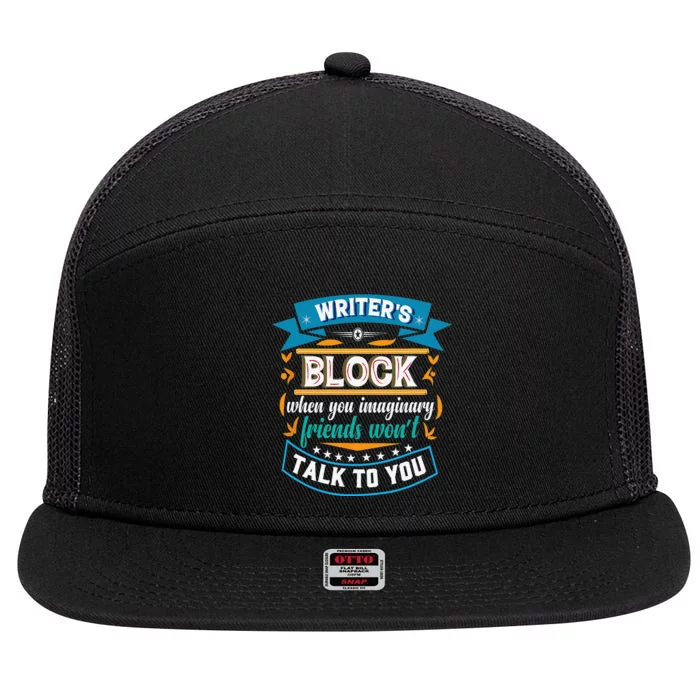 Writer's Block Funny Gift for Authors Poets Playwrights 7 Panel Mesh Trucker Snapback Hat