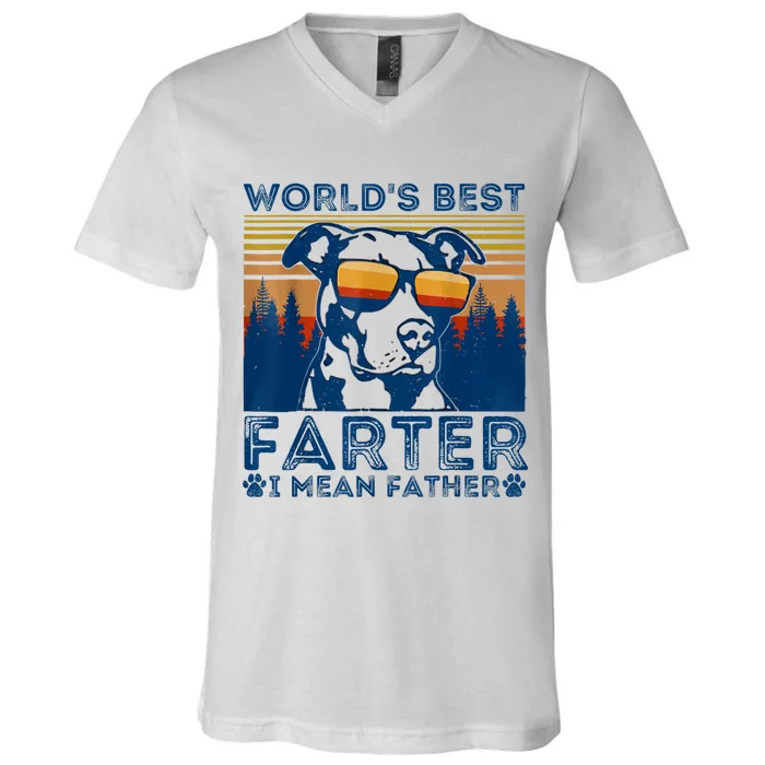 Worlds Best Farter I Mean Father Best Dad Ever Cool Dog V-Neck T-Shirt