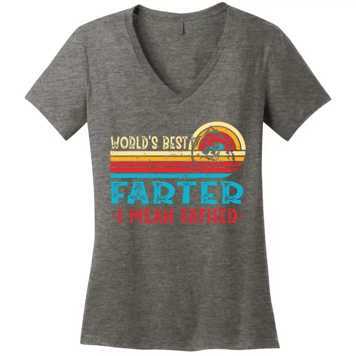 Worlds Best Farter I Mean Father Pomeranian Dad Fathers Women's V-Neck T-Shirt