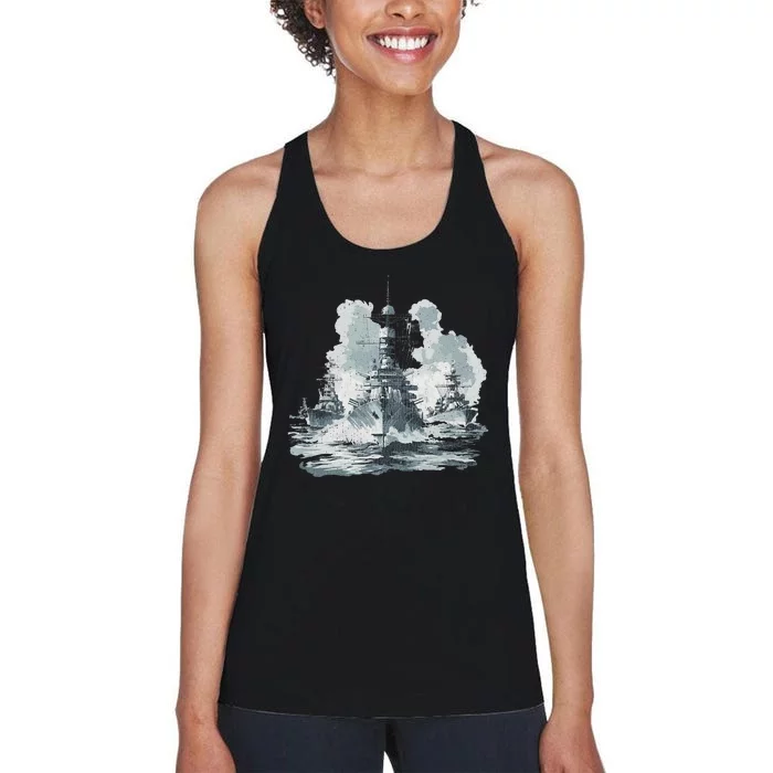 Warship Battleship Formation Naval Warfare Women's Racerback Tank