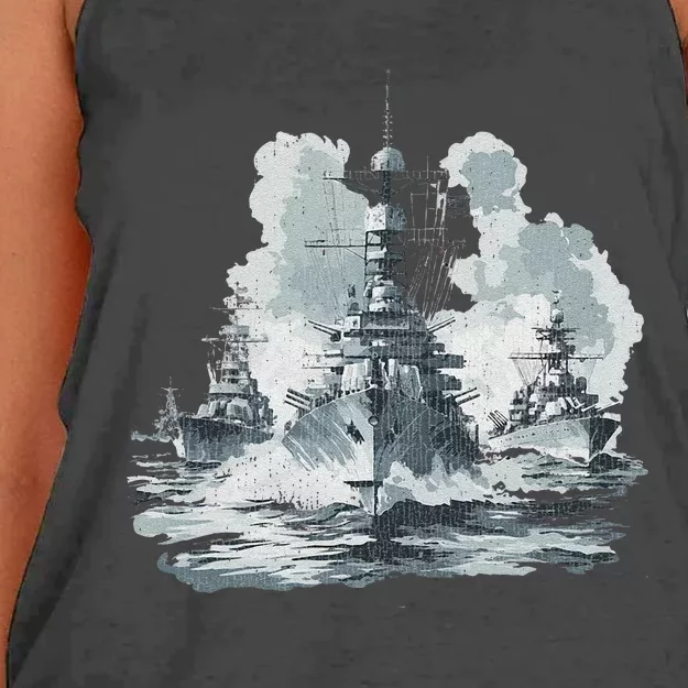 Warship Battleship Formation Naval Warfare Women's Knotted Racerback Tank