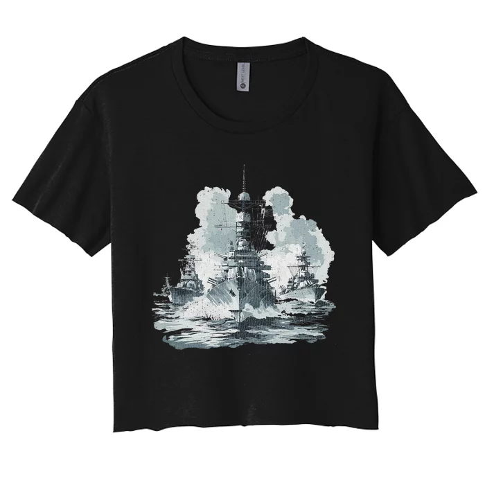 Warship Battleship Formation Naval Warfare Women's Crop Top Tee