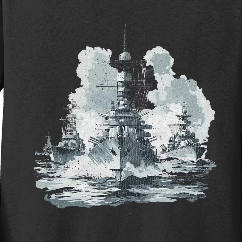 Warship Battleship Formation Naval Warfare Kids Long Sleeve Shirt