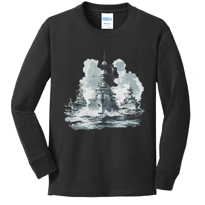 Warship Battleship Formation Naval Warfare Kids Long Sleeve Shirt