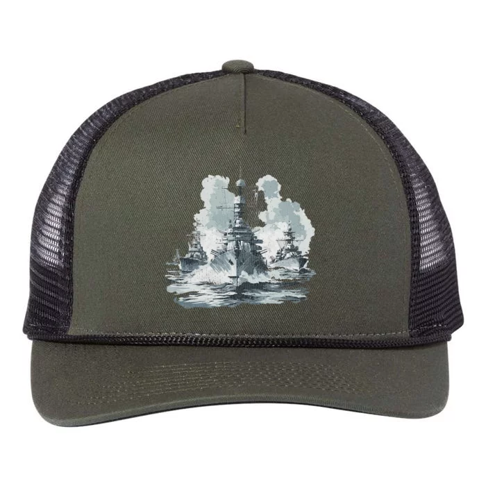 Warship Battleship Formation Naval Warfare Retro Rope Trucker Hat Cap