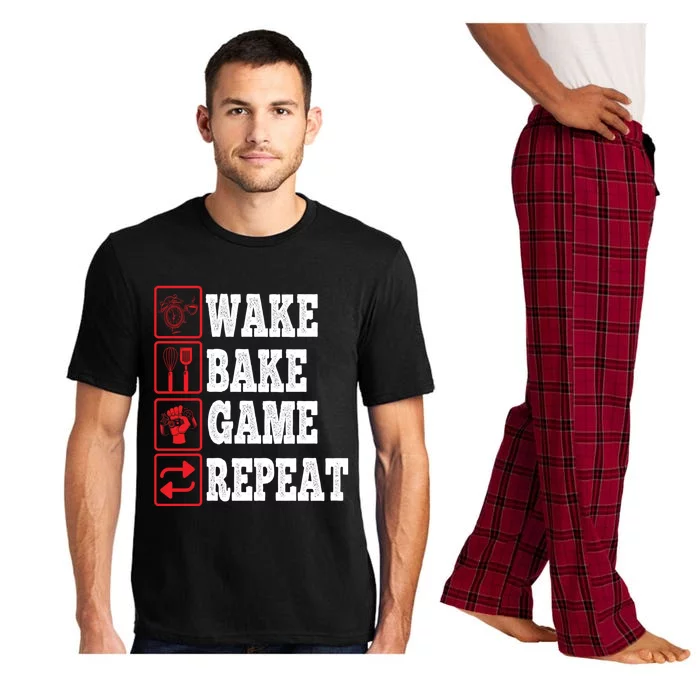 Wake Bake Game Repeat Gamer Design Gaming Symbols Funny Gift Pajama Set