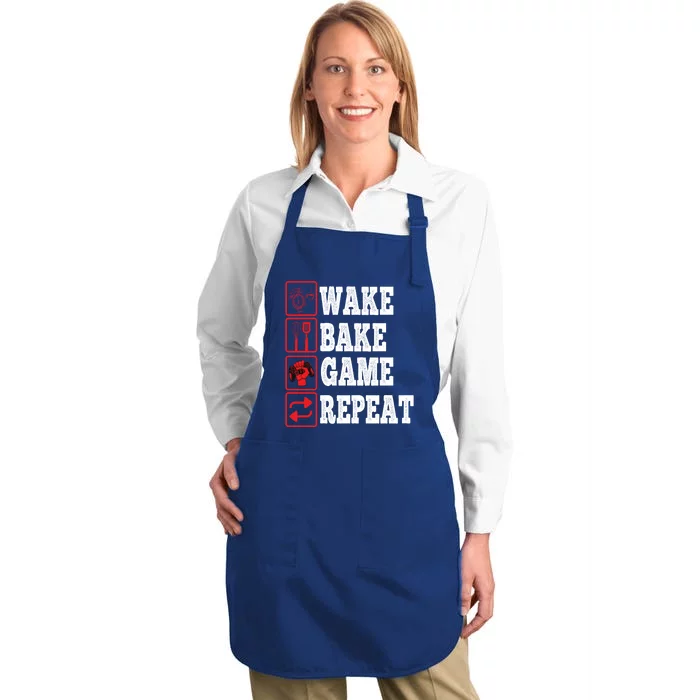 Wake Bake Game Repeat Gamer Design Gaming Symbols Funny Gift Full-Length Apron With Pocket