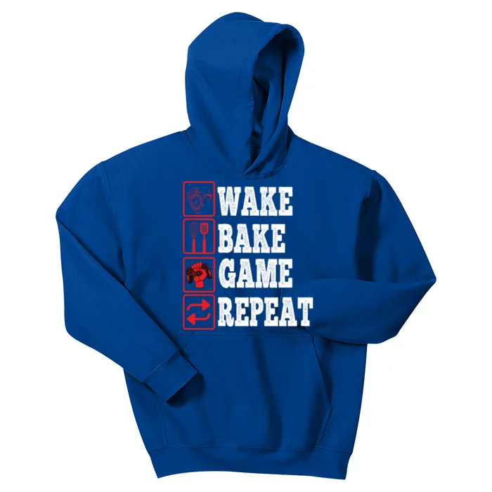 Wake Bake Game Repeat Gamer Design Gaming Symbols Funny Gift Kids Hoodie