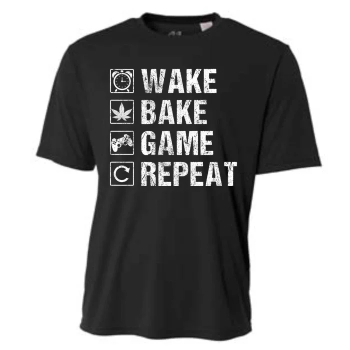 Wake Bake Game Repeat Video Game Weed Smoker Pot Gift Cooling Performance Crew T-Shirt