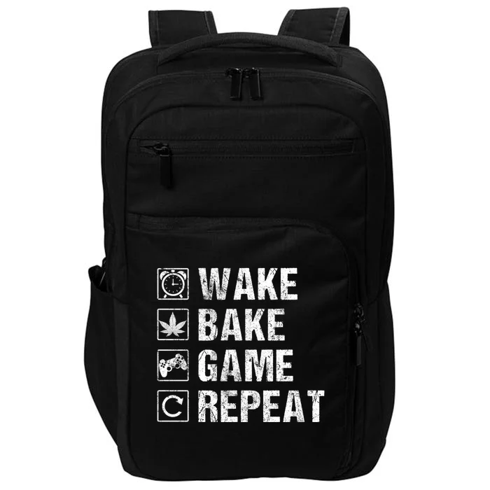 Wake Bake Game Repeat Video Game Weed Smoker Pot Gift Impact Tech Backpack