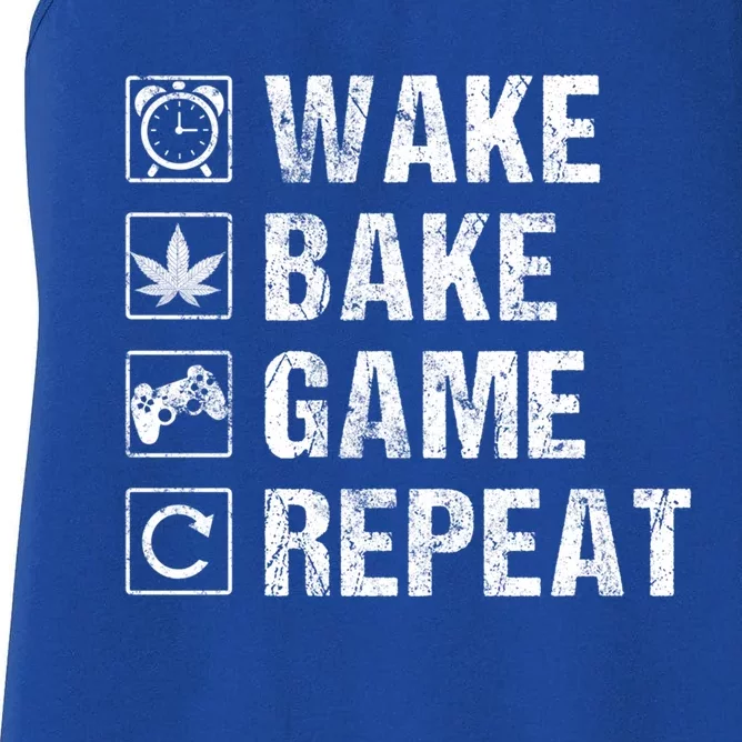 Wake Bake Game Repeat Video Game Weed Smoker Pot Gift Women's Racerback Tank