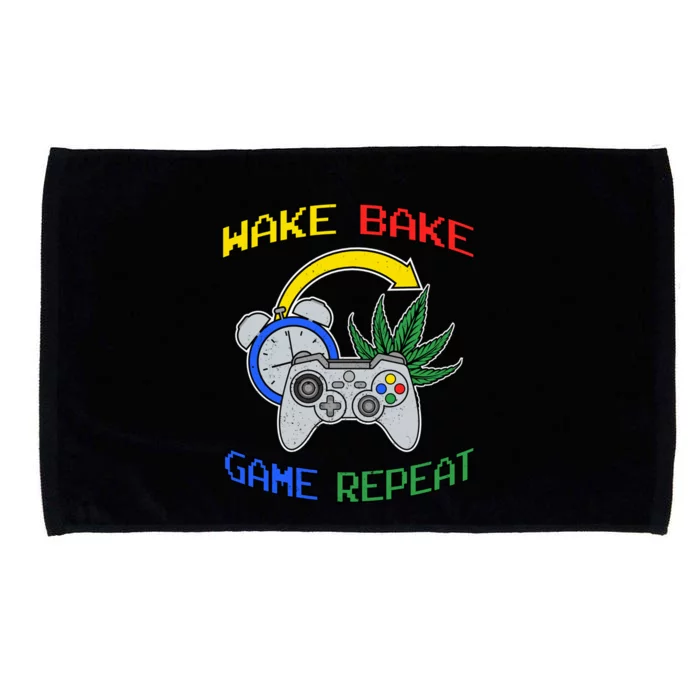 Wake Bake Game Repeat Weed Cannabis Smoker Gamer Gaming Great Gift Microfiber Hand Towel