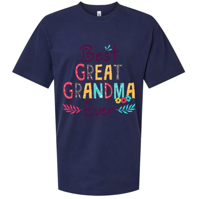 Womens Best Great Grandma Ever Floral Decoration Sueded Cloud Jersey T-Shirt