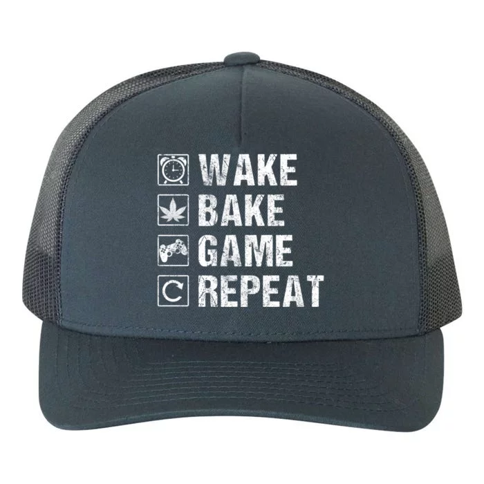 Wake Bake Game Repeat Video Game Weed Smoker Pot Gift Yupoong Adult 5-Panel Trucker Hat