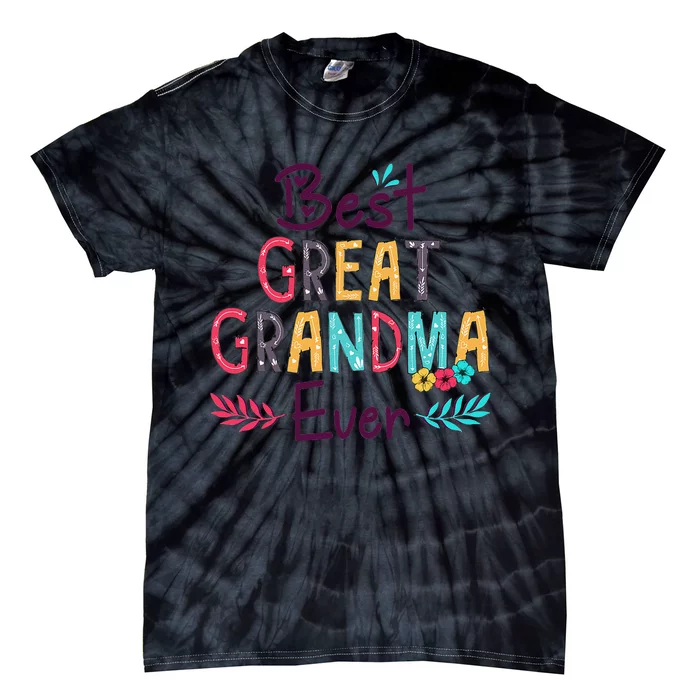 Womens Best Great Grandma Ever Floral Decoration Tie-Dye T-Shirt