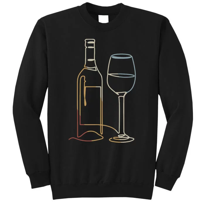 Wine Bottle Glass Line Art Retro Style Vintage Sweatshirt