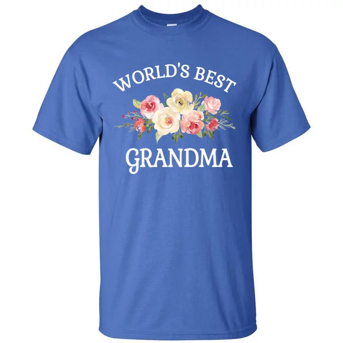 World's Best Grandma Pink Watercolor Flower Grandma Gift Funny Gift Tall T-Shirt