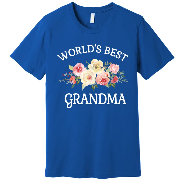 World's Best Grandma Pink Watercolor Flower Grandma Gift Funny Gift Premium T-Shirt