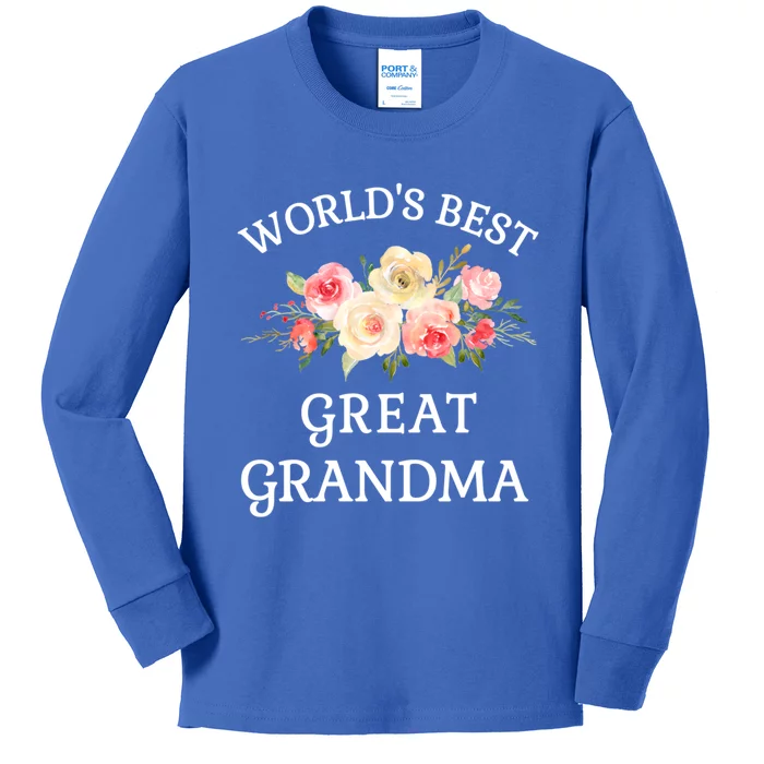 World's Best Great Grandma Pink Watercolor Flower Bouquet Gift Kids Long Sleeve Shirt