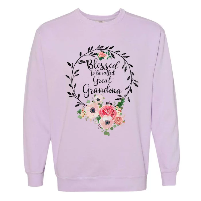 Womens Blessed Great Grandma Floral Grandma Decoration Garment-Dyed Sweatshirt