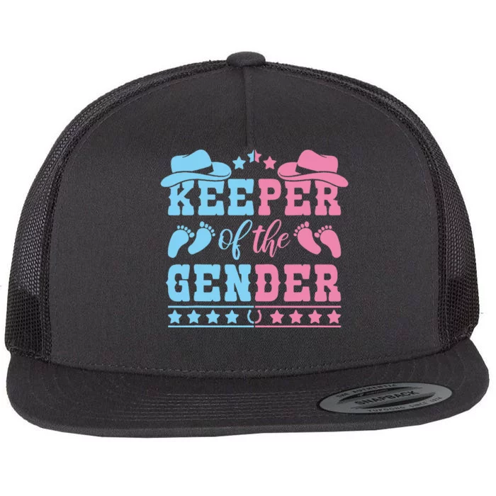 Western Baby Gender Reveal Party Outfit Keeper Of The Gender Flat Bill Trucker Hat