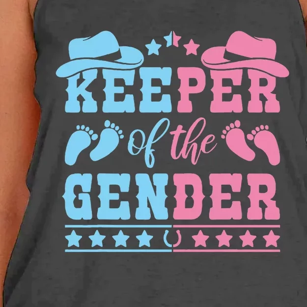 Western Baby Gender Reveal Party Outfit Keeper Of The Gender Women's Knotted Racerback Tank