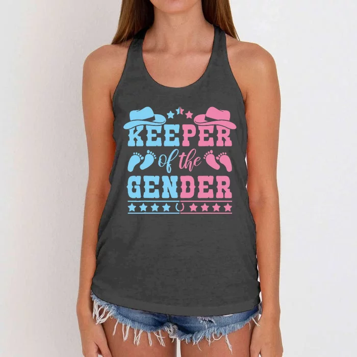 Western Baby Gender Reveal Party Outfit Keeper Of The Gender Women's Knotted Racerback Tank