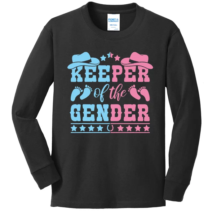 Western Baby Gender Reveal Party Outfit Keeper Of The Gender Kids Long Sleeve Shirt