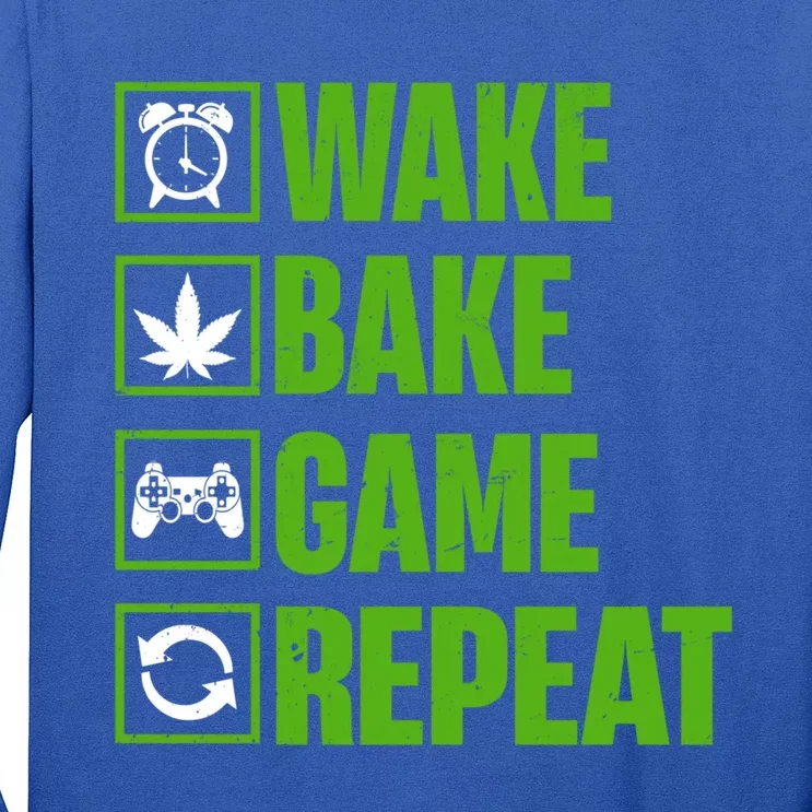 Wake Bake Game Repeat 420 Retro Weed Cannabis Thc Marijuana Gift Long Sleeve Shirt