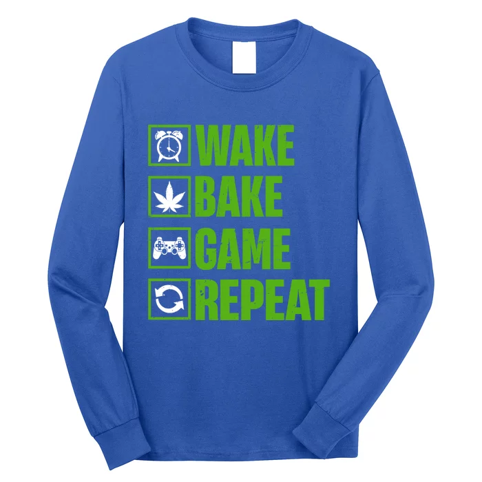 Wake Bake Game Repeat 420 Retro Weed Cannabis Thc Marijuana Gift Long Sleeve Shirt