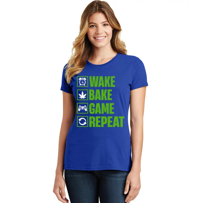 Wake Bake Game Repeat 420 Retro Weed Cannabis Thc Marijuana Gift Women's T-Shirt