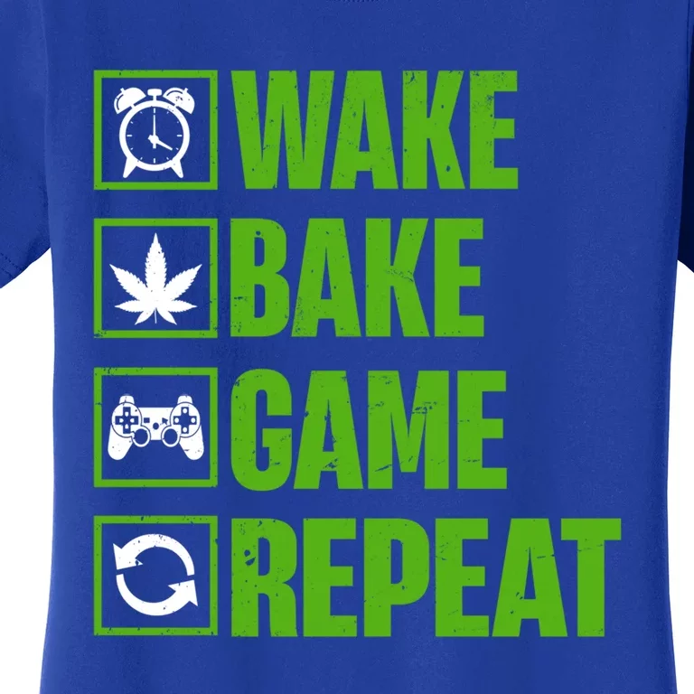 Wake Bake Game Repeat 420 Retro Weed Cannabis Thc Marijuana Gift Women's T-Shirt