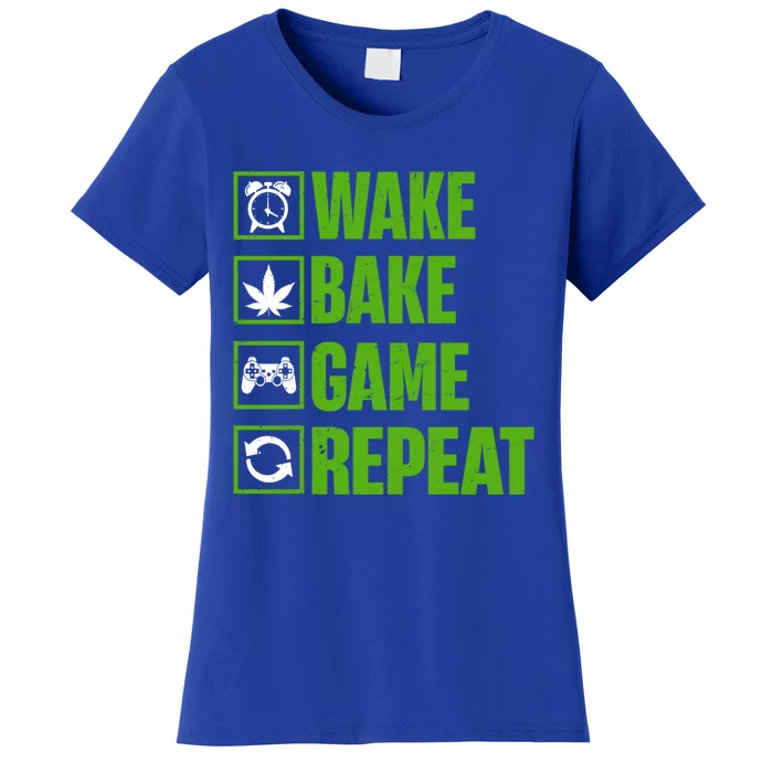 Wake Bake Game Repeat 420 Retro Weed Cannabis Thc Marijuana Gift Women's T-Shirt