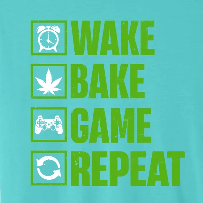 Wake Bake Game Repeat 420 Retro Weed Cannabis Thc Marijuana Gift ChromaSoft Performance T-Shirt