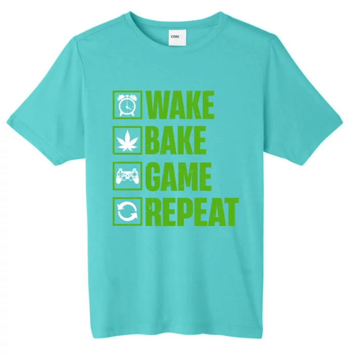 Wake Bake Game Repeat 420 Retro Weed Cannabis Thc Marijuana Gift ChromaSoft Performance T-Shirt