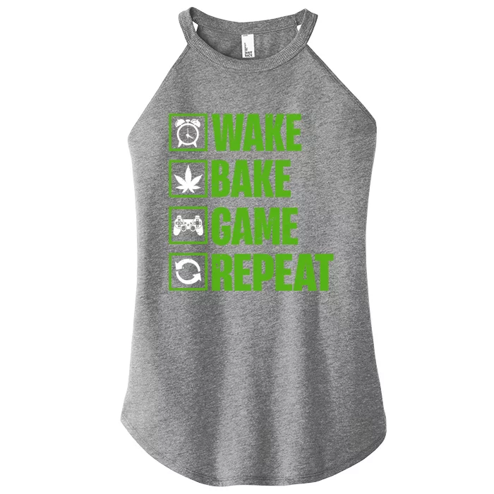 Wake Bake Game Repeat 420 Retro Weed Cannabis Thc Marijuana Gift Women’s Perfect Tri Rocker Tank