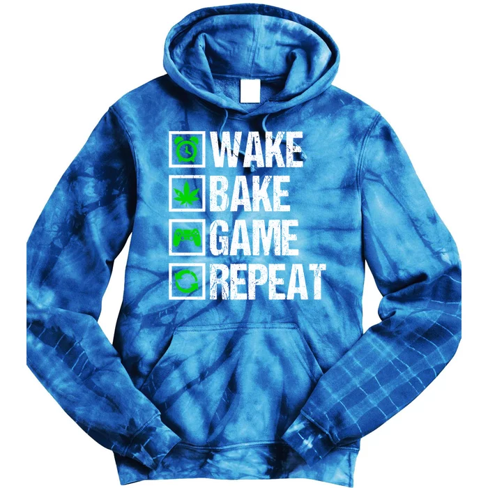 Wake Bake Game Repeat 420 Weed Cannabis Funny Gaming Gift Tie Dye Hoodie