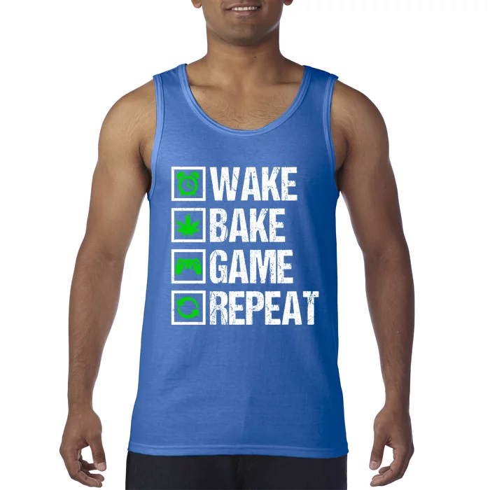 Wake Bake Game Repeat 420 Weed Cannabis Funny Gaming Gift Tank Top